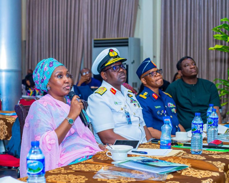 L-R Director National Emergency Management Agency (NEMA) Mrs Zubaida Umar, Director Safety Nigerian Navy Rear Admiral Umar Faruk, Director Air Traffic Services Nigerian Air Force Air Commodore Nosiru Folaji Senior Disaster Risk Management Specialist The World Bank Nigeria Dr Nkem Joseph-Palmer during National Emergency Coordination Forum meeting convened by NEMA on flood in Abuja Tuesday 30th July, 2024