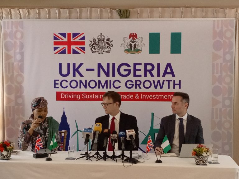 From left to right: Princess Zarah Nuhu Director-General of the Presidential Nigerian Business Environment Council; Dr. Richard Montgomery, British High Commissioner to Nigeria; and Mark Smithson, DBT Country Director, Nigeria — during the UK-Nigeria Economic Growth forum themed “Driving Sustainable Trade & Investment.