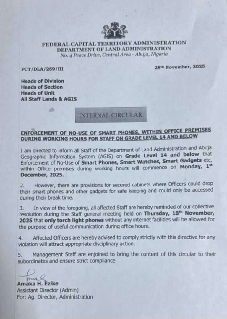 FCTA insists on controversial phone ban for AGIS staff