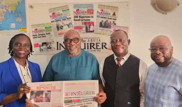 NLNG Execs Visit Abuja Inquirer... Dan Akpovwa, Editor In Chief of The Abuja Inquirer, 2nd from left, Anne - Marie Palmer Ikuku, Manager, Corporate Communications and Public Relations, left, Emma Nwatu, Snr. Media Advisor, 2nd from right, and Elkanah Chawai, Head Corporate Communications and Media Relations, all of the Nigeria LNG Limited, during a courtesy visit to The Abuja Inquirer offices in Abuja last week