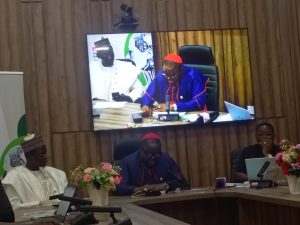 From left: Director, Institute of Church and Society, Ibadan, Very Rev. Kolade Fadahunsi; General Secretary, Christian Council of Nigeria, Bishop Evans Onyemara; and Administrative Secretary, Jama’atu Nasril Islam, Mallam Yusuf Ahmed Bida, during a training for journalists on Artificial Intelligence and religion organised by the Nigeria Religious Coalition on Artificial Intelligence in Abuja