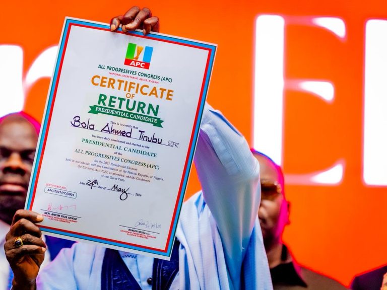 Photo News: President Tinubu gets APC Certificate of Return for 2027