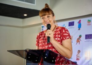 Head of the Centre for Illustration, Slovenia, Maša P. Žmitek, speaking during the launch of 20 Nigerian children’s picture books in Abuja.