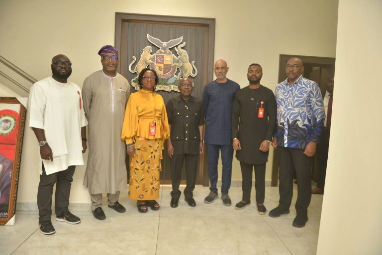 Dr. Alex C. Otti, Abia State Governor, middle, with ranking officials of the state government and the founders of TechEccentric/QurateHQ after a meeting to discuss the expansion of the THRIVEABIA Digital Capacity Development and Mentorship Program, at Government House, Umahia recently