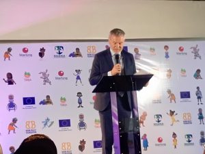 EU Ambassador to Nigeria and ECOWAS, Gautier Mignot, speaking during the launch of 20 Nigerian children’s picture books in Abuja.
